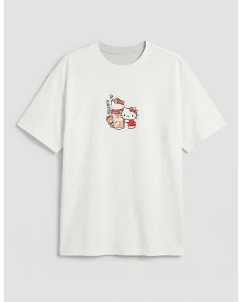 Tricou de bumbac cu imprimeu Hello Kitty, Rosu/Alb/Roz pastel