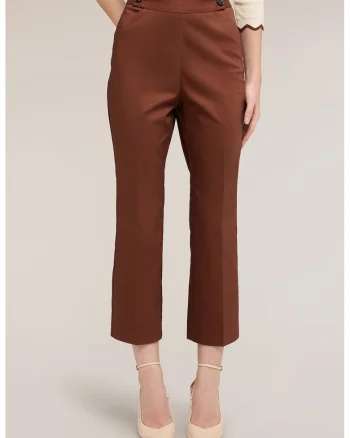 Pantaloni capri kick-flare cu pense, Maro scortisoara