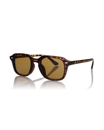 Ochelari de soare patrati cu rama animal print si model unisex, Maro inchis/Galben pal