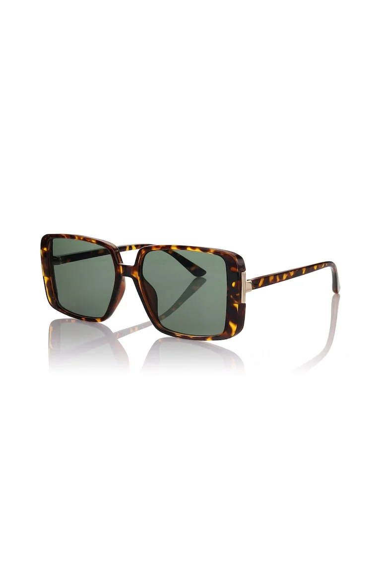 Ochelari de soare unisex cu lentile patrate si model tortoise, Galben pal/Maro pamantiu