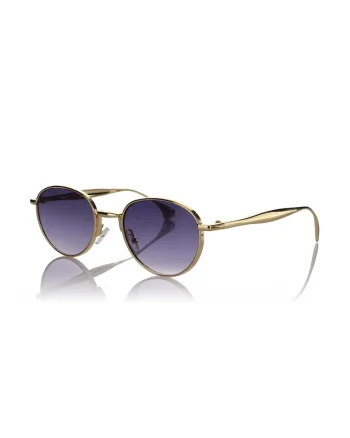 Ochelari de soare rotunzi cu rame metalice si model unisex, Auriu