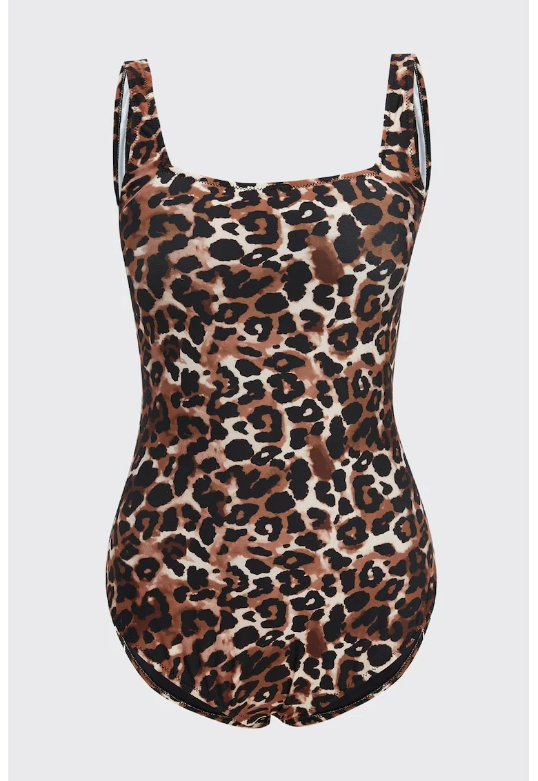 Costum de baie intreg cu animal print, Maro inchis/Negru/Alb murdar