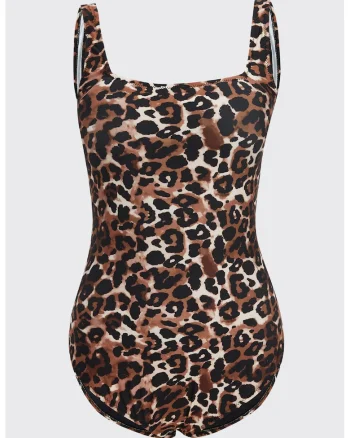 Costum de baie intreg cu animal print, Maro inchis/Negru/Alb murdar