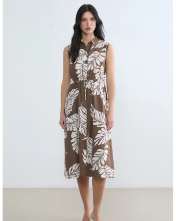 Rochie evazata cu imprimeu floral, Alb/Maro