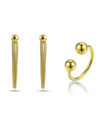 Set de cercei drop si inel placat cu aur de 18K - 3 piese, Auriu