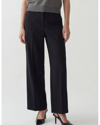 Pantaloni plisati cu croiala ampla, Negru