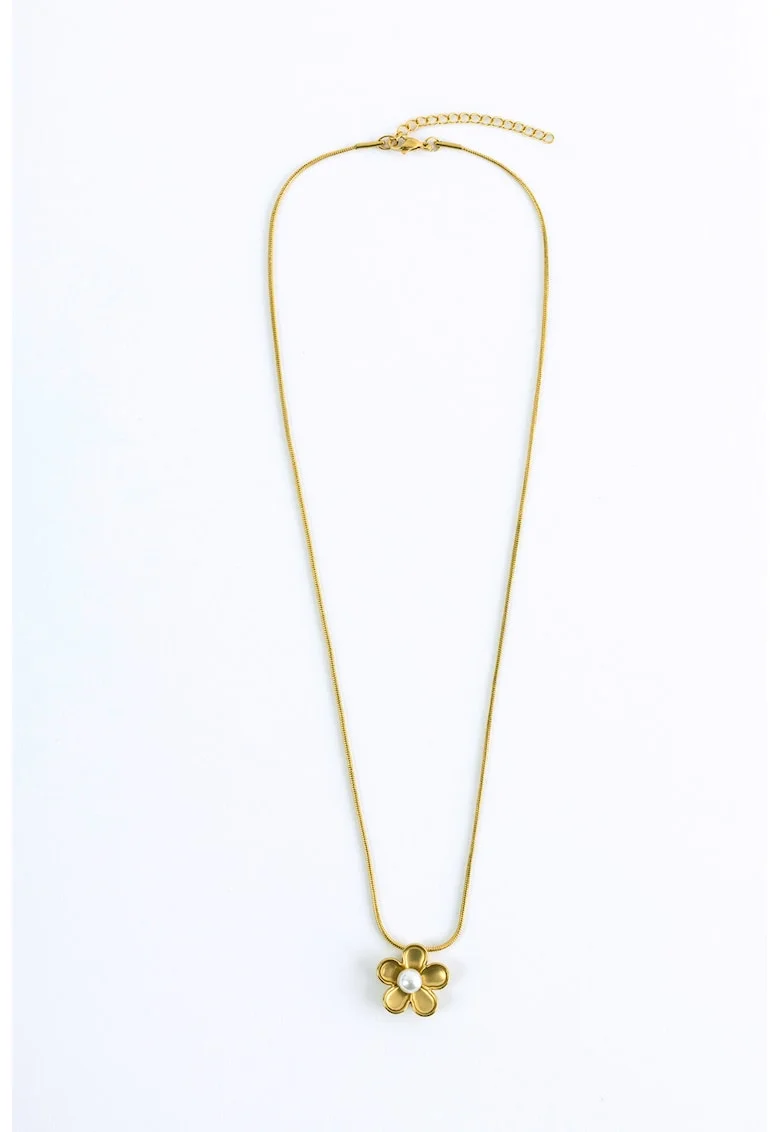 Colier placat cu aur de 18K, cu pandantiv in forma de floare, Auriu