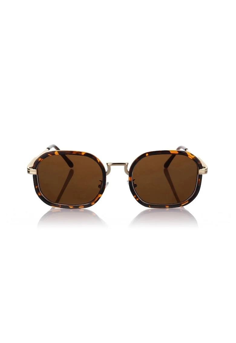 Ochelari de soare rotunzi cu lentile uni si model unisex, Maro inchis/Galben pal