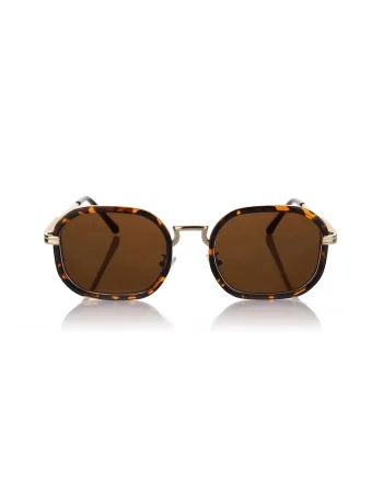 Ochelari de soare rotunzi cu lentile uni si model unisex, Maro inchis/Galben pal
