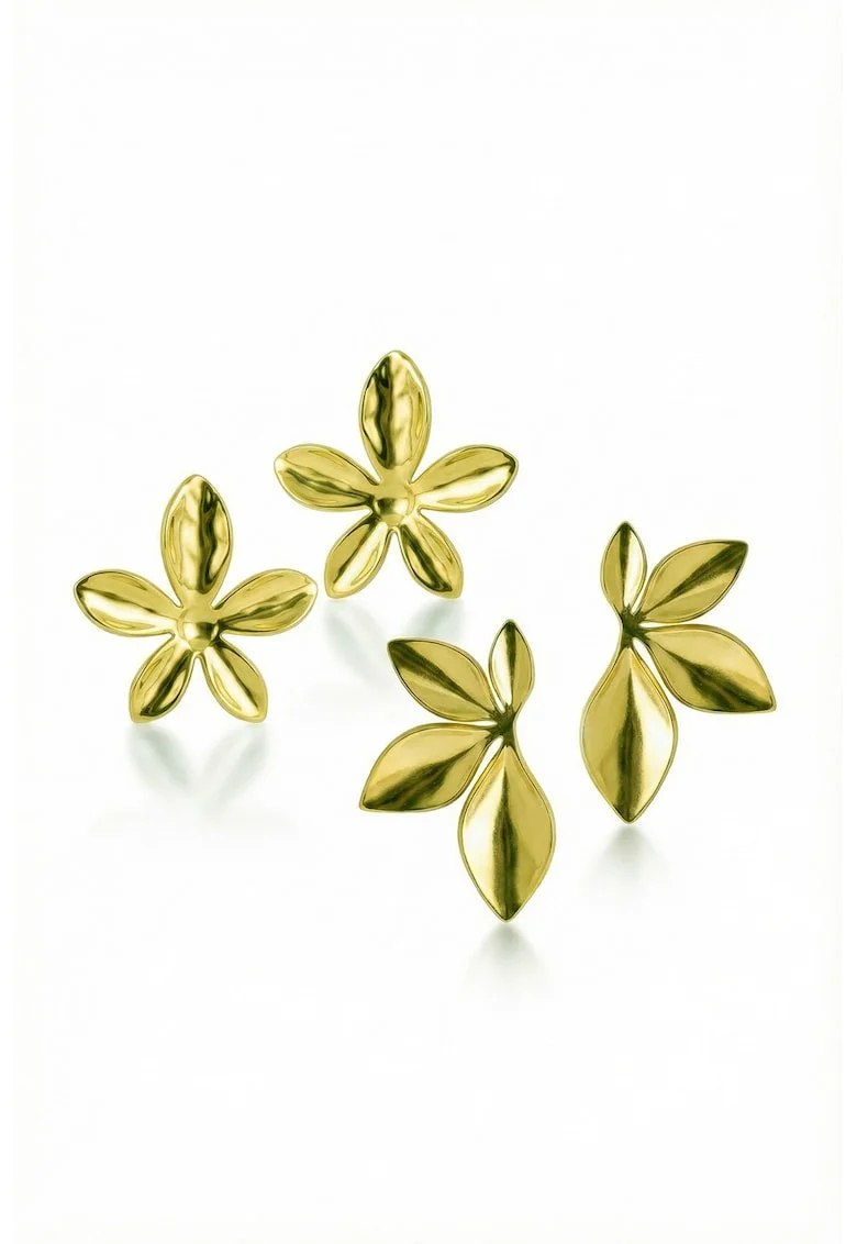 Set de cercei in forma de floare placat cu aur de 18K - 2 perechi, Auriu