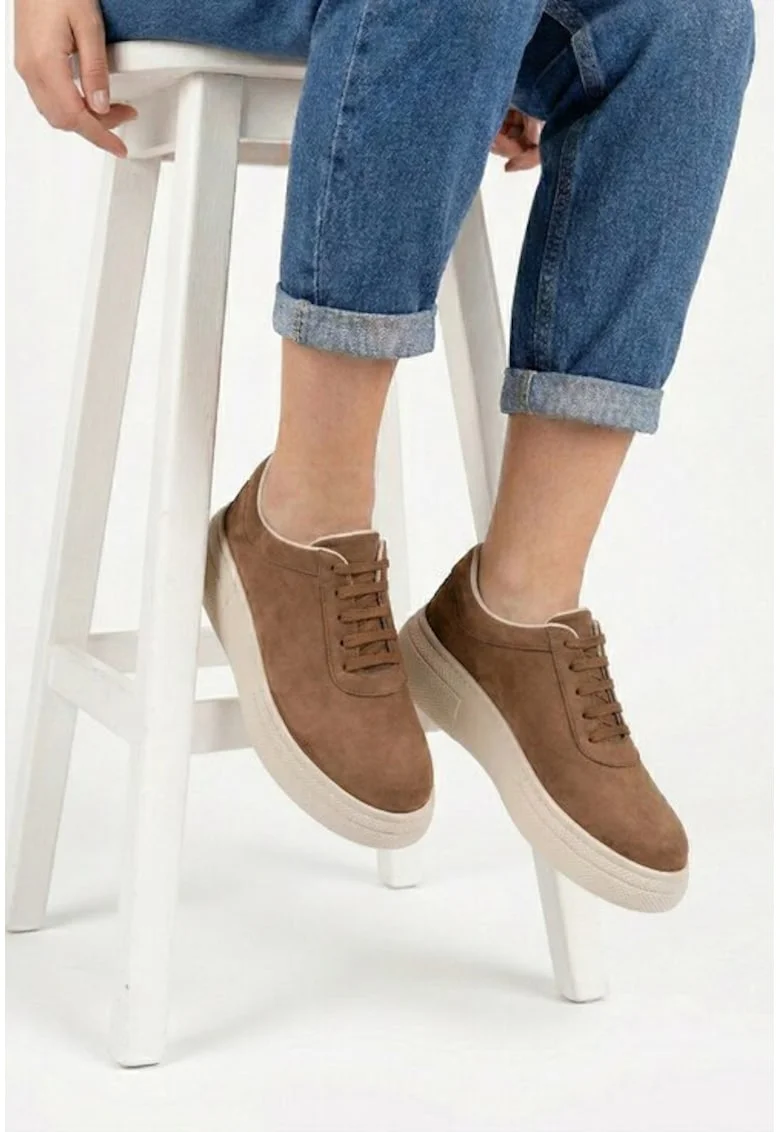 Pantofi dama maro din piele intoarsa - 31542, Maro deschis