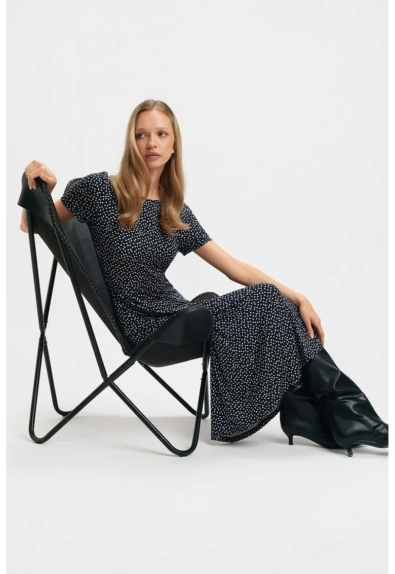 Rochie midi cu imprimeu cu buline, Alb/Albastru ultramarin