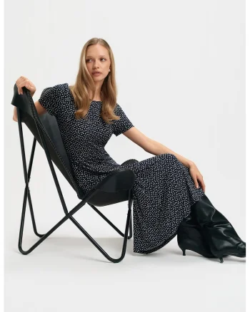 Rochie midi cu imprimeu cu buline, Alb/Albastru ultramarin