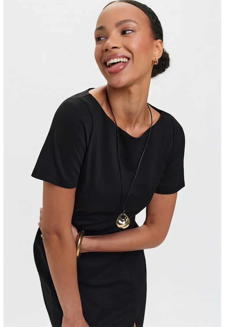 Rochie midi cu slit lateral, Negru