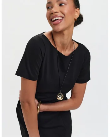 Rochie midi cu slit lateral, Negru