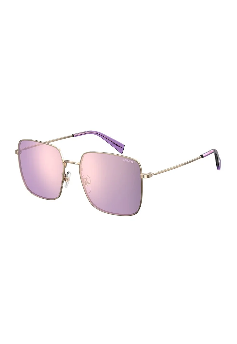 Ochelari de soare patrati cu rama metalica, Auriu/Violet