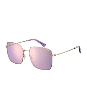 Ochelari de soare patrati cu rama metalica, Auriu/Violet