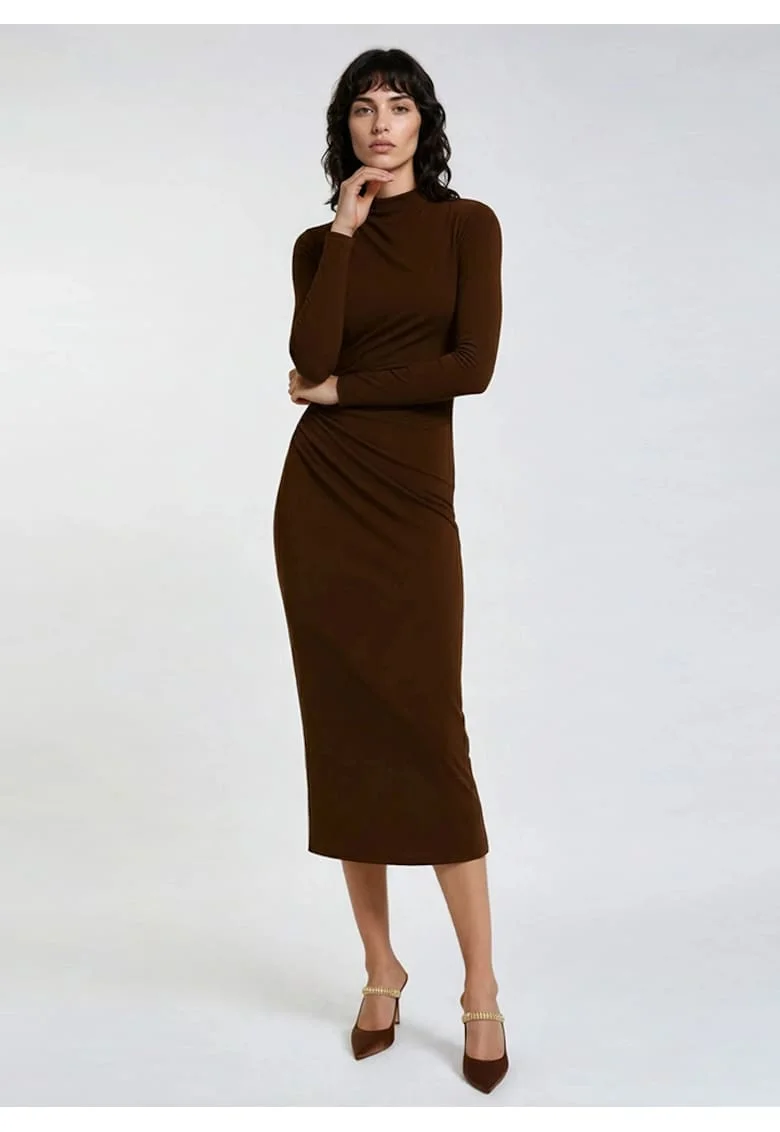 Rochie midi cu fronseu, Maro