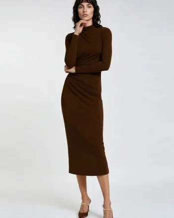 Rochie midi cu fronseu, Maro