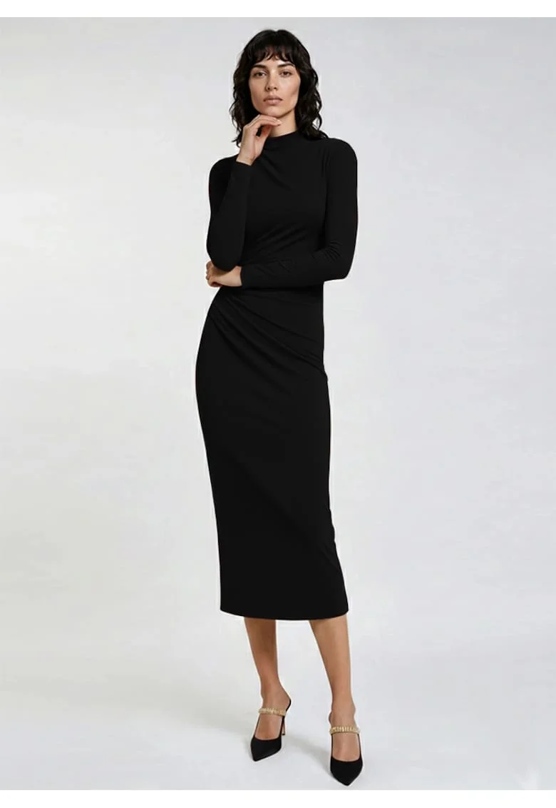 Rochie midi cu fronseu, Negru