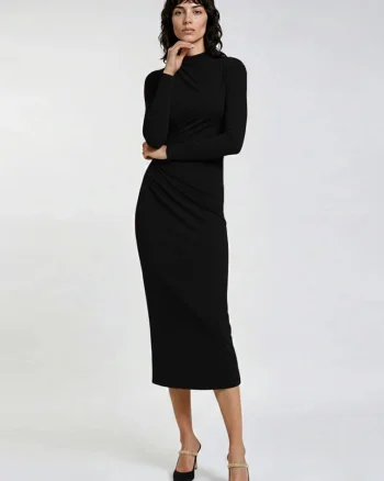 Rochie midi cu fronseu, Negru