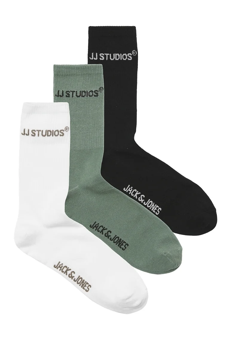 Set de sosete lungi - 3 perechi, Alb/Verde/Negru