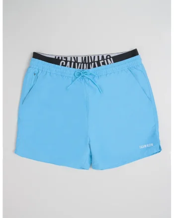 Pantaloni scurti de baie cu snur si buzunar cu fermoar pe spate, Albastru pastel