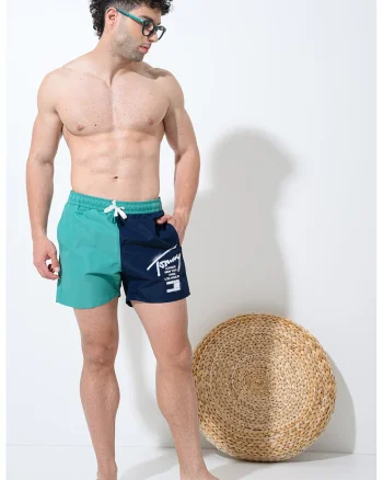 Pantaloni scurti de baie colorblock, Verde aquamarin/Albastru