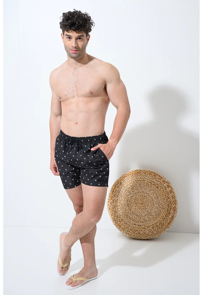 Pantaloni scurti de baie cu monograma, Black Onyx