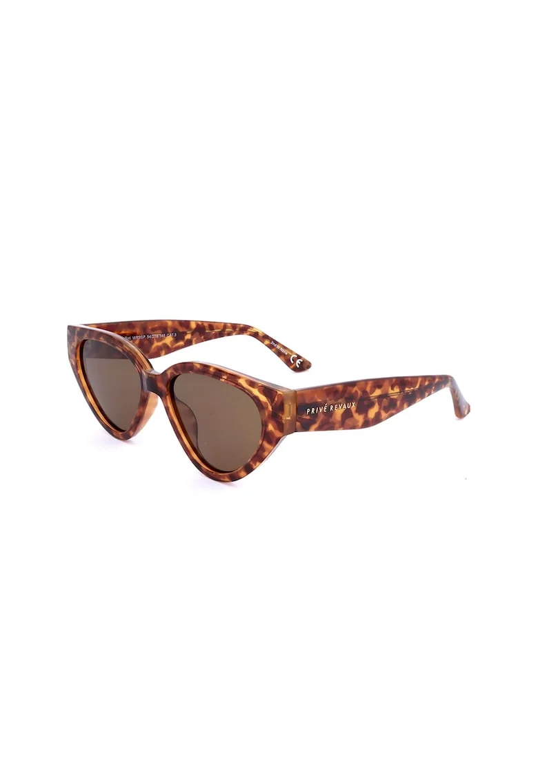 Ochelari de soare cat-eye cu rama cu model tortoise, Maro/Bej