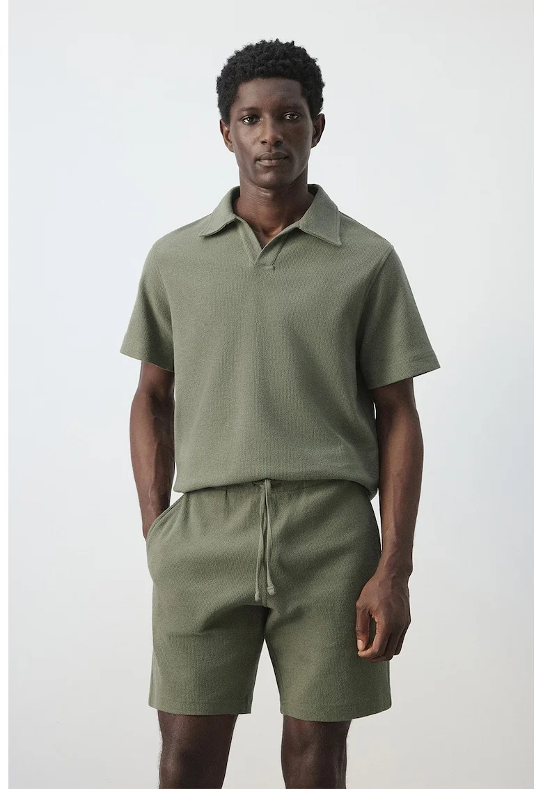 Trico polo cu aspect texturat, Kaki