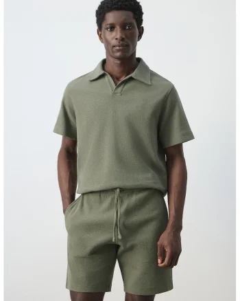 Trico polo cu aspect texturat, Kaki
