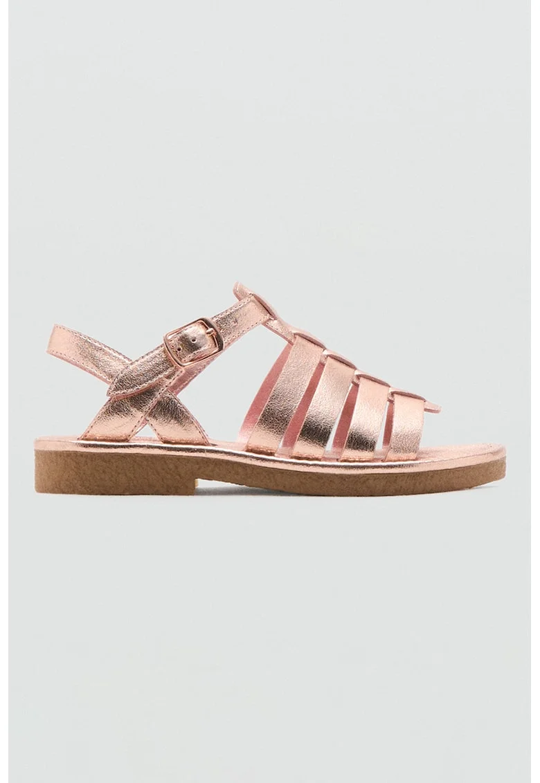 Sandale din piele ecologica cu barete multiple, Auriu rose