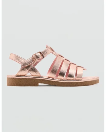 Sandale din piele ecologica cu barete multiple, Auriu rose