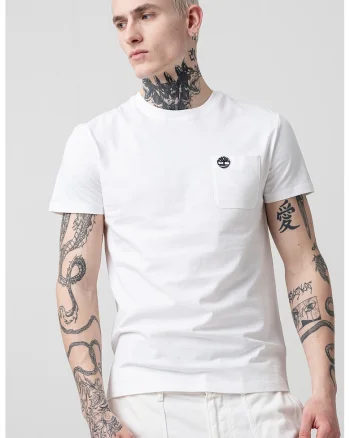 Tricou din bumbac cu buzunar aplicat pe piept Dun-Riv, Alb