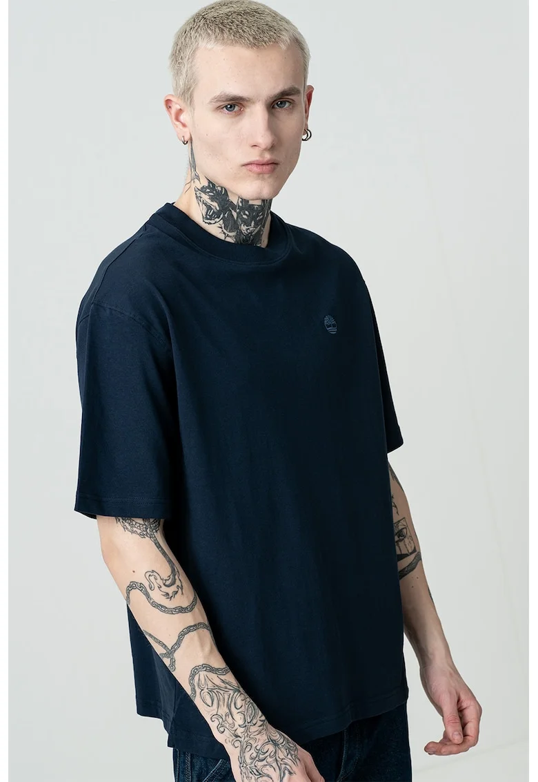 Tricou cu decolteu la baza gatului si maneci cazute, Bleumarin