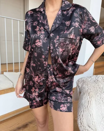 Set pijama dama din doua piese, cu nasturi – 2500092, Dark Blossom