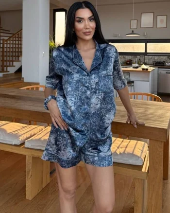 Set pijama dama din doua piese, cu nasturi – 2500086, Blue Marble