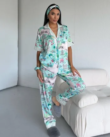 Set pijama dama din doua piese, cu nasturi – 2500387, City Escape