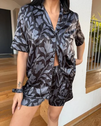 Set pijama dama din doua piese, cu nasturi – 2500090, Noir Blossom