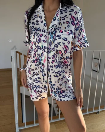 Set pijama dama din doua piese, cu nasturi – 2500089, Rainbow Leopard