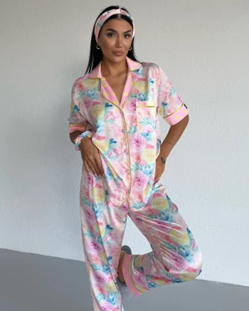 Set pijama dama din doua piese, cu nasturi – 2500374, Sunny Roses