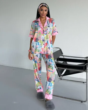 Set pijama dama din doua piese, cu nasturi – 2500371, Playful World