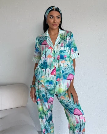 Set pijama dama din doua piese, cu nasturi – 2500379, Mushroom Garden