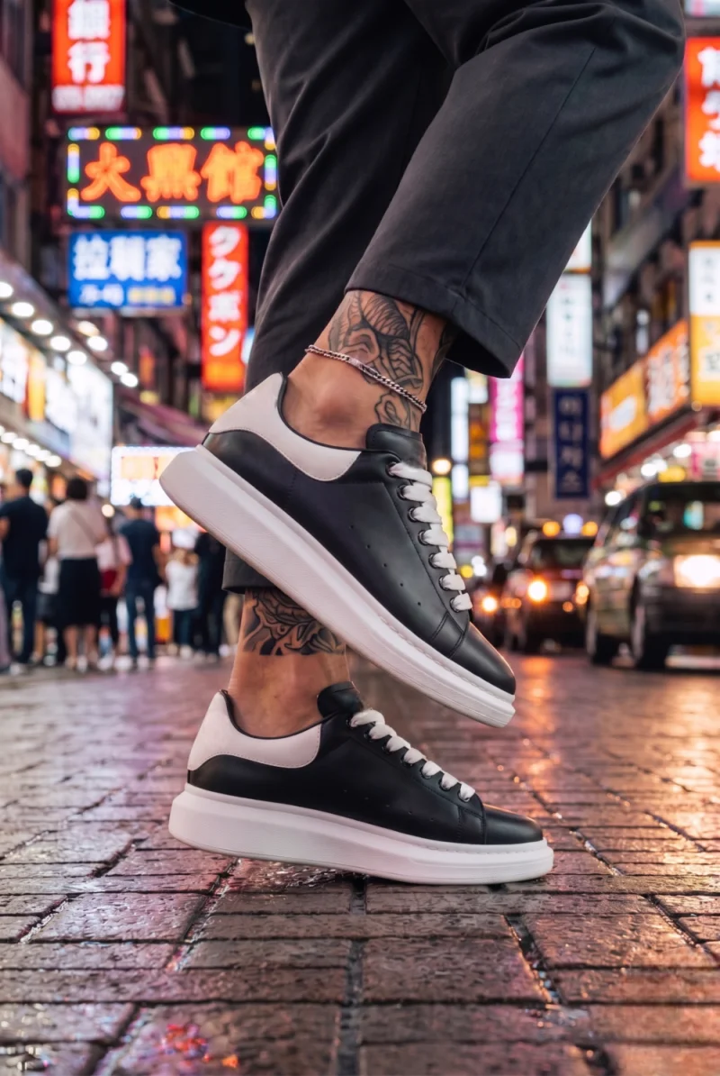 Adidasi barbati casual negri  talpa alba VIP ZR 777
