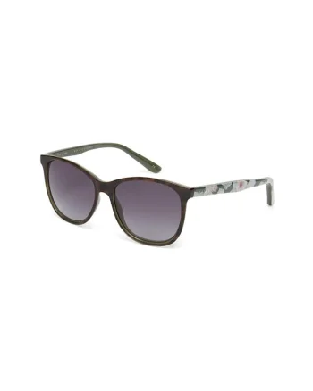 Ochelari de soare patrati cu model floral pe brate, Verde/Maro inchis