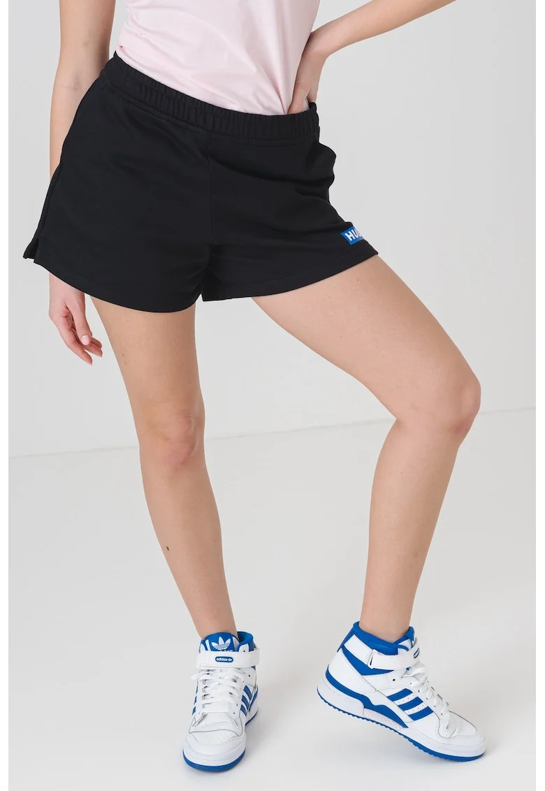 Pantaloni scurti cu talie medie si elastica, Negru