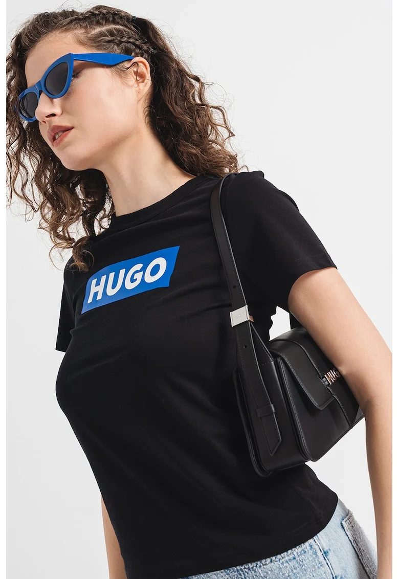 Tricou de bumbac Classic, Negru/Albastru royal