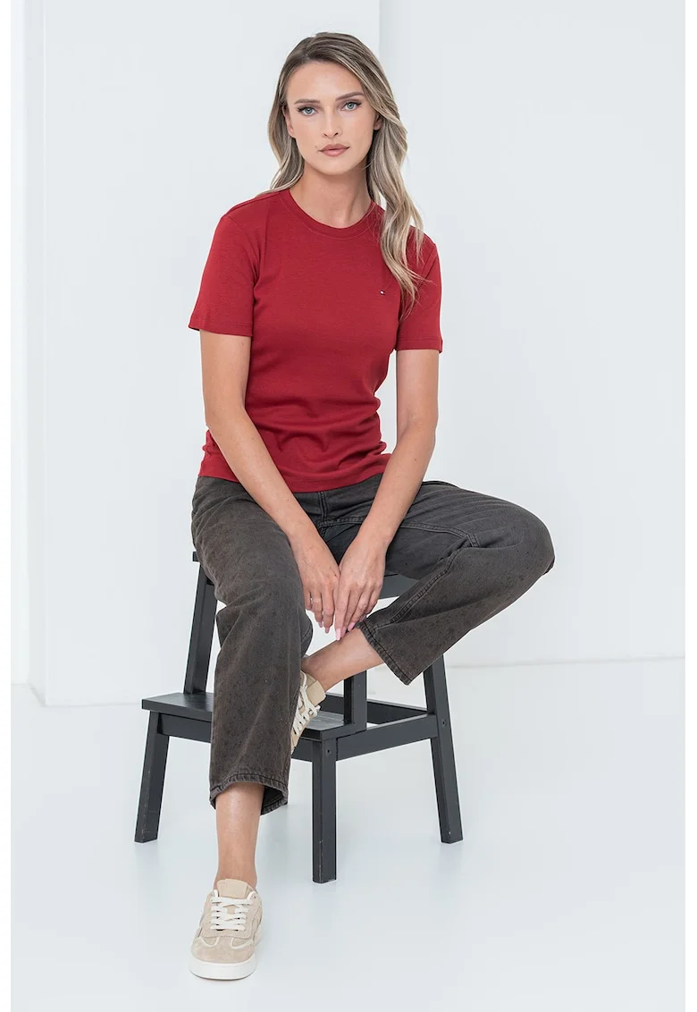 Tricou slim-fit cu decolteu la baza gatului Cody, Caramiziu