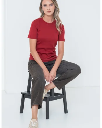 Tricou slim-fit cu decolteu la baza gatului Cody, Caramiziu